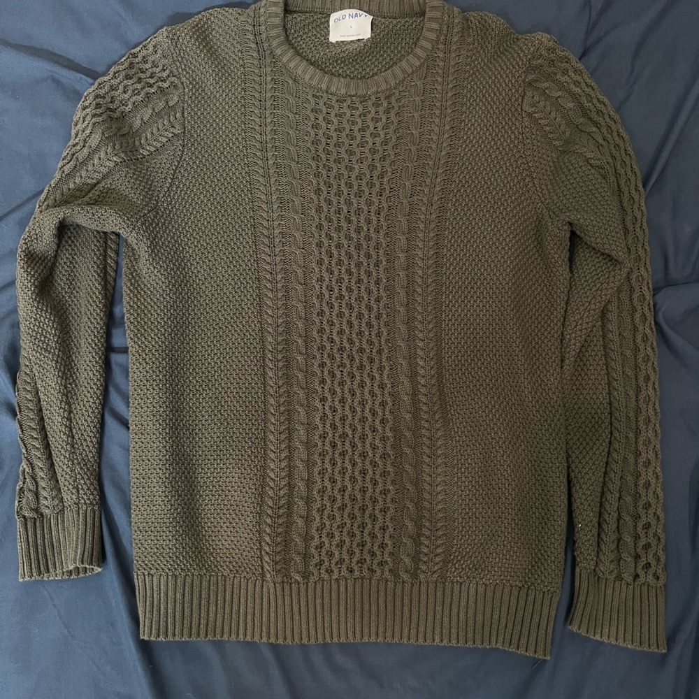 Olive green woven crewneck